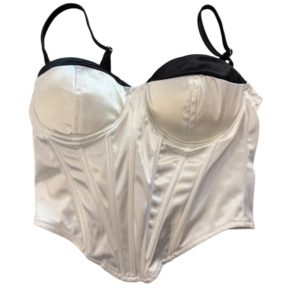 Fashion Nova Satin Bustier Top Women XS White & Black